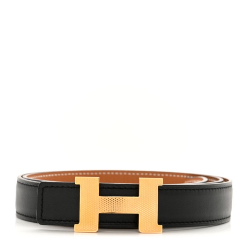 HERMES Swift Epsom 24mm Guilloche H Belt size 80 in Black and Gold